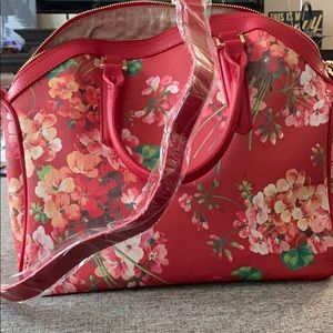 Red, pink, peach and yellow floral satchel